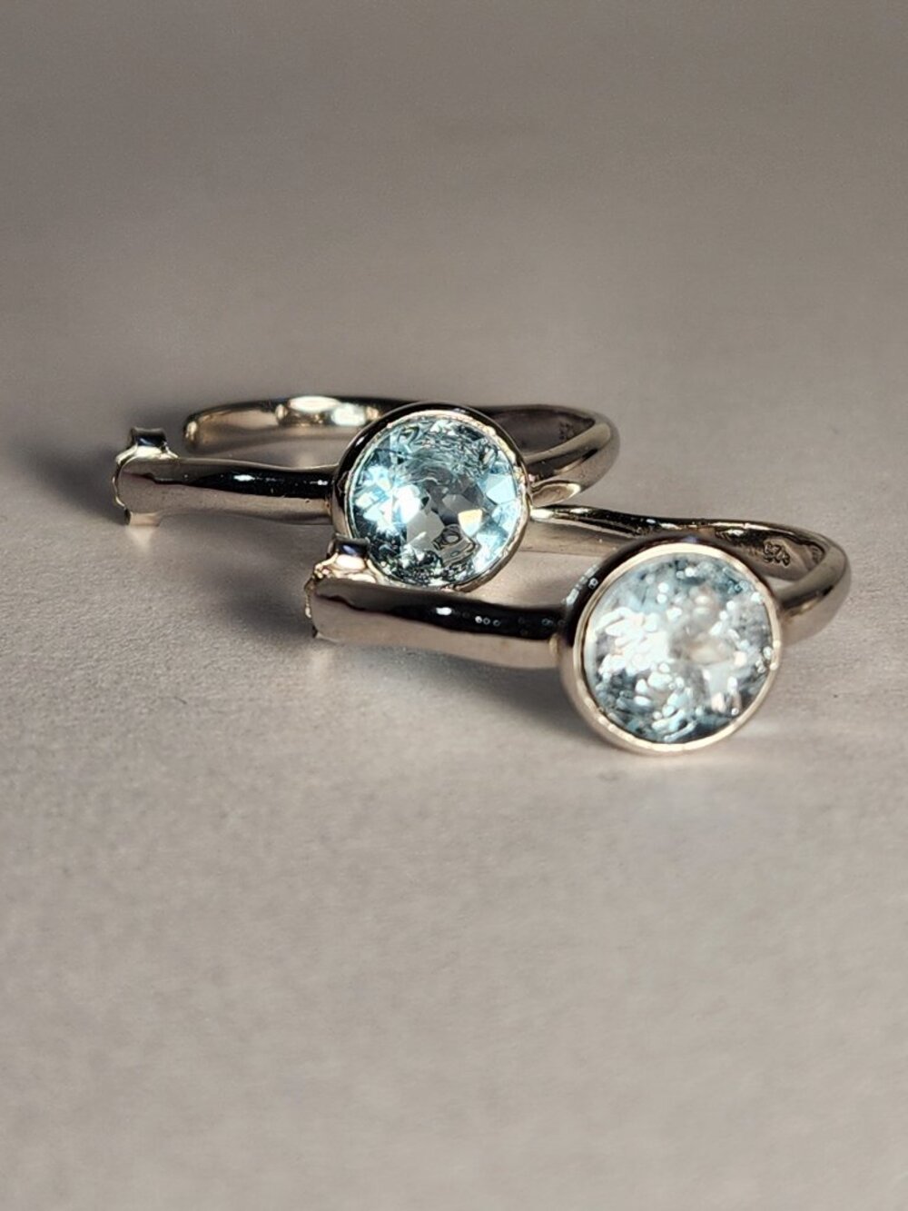Vintage Natural Aquamarine 6ct 9mm 925 Silver Hoop Earrings 5.8g